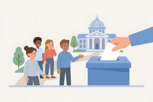 投票箱と国会議事堂のイラスト