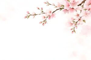 水彩の桜の枝と余白