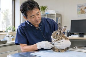 うさぎの健康診断をする獣医