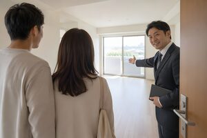 部屋を内見に案内する不動産営業