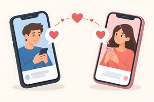スマホとハートの吹き出しのイラスト