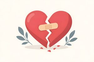 絆創膏を貼った割れたハートのイラスト