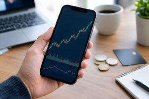 スマホで株価を確認する手元