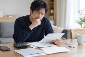 医療費の明細を確認する40代男性