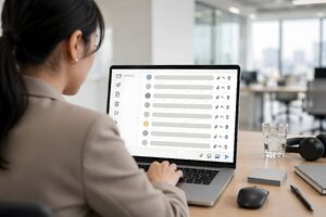 メール画面の返信を打つ女性