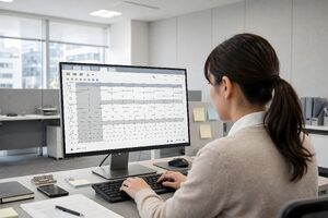 表計算ソフトを操作する女性