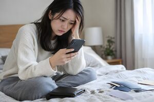 督促の通知を見て不安になる20代女性