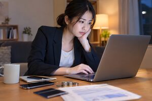 奨学金の返済を確認する20代の社会人女性