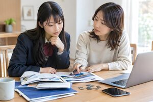 進学費用を話し合う母と高校生の娘