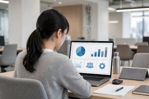 コワーキングスペースで作業する女性