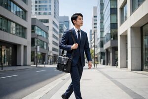 ネクタイ姿で街を歩く営業担当の男性