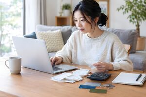 パソコンで確定申告をする30代のフリーランス