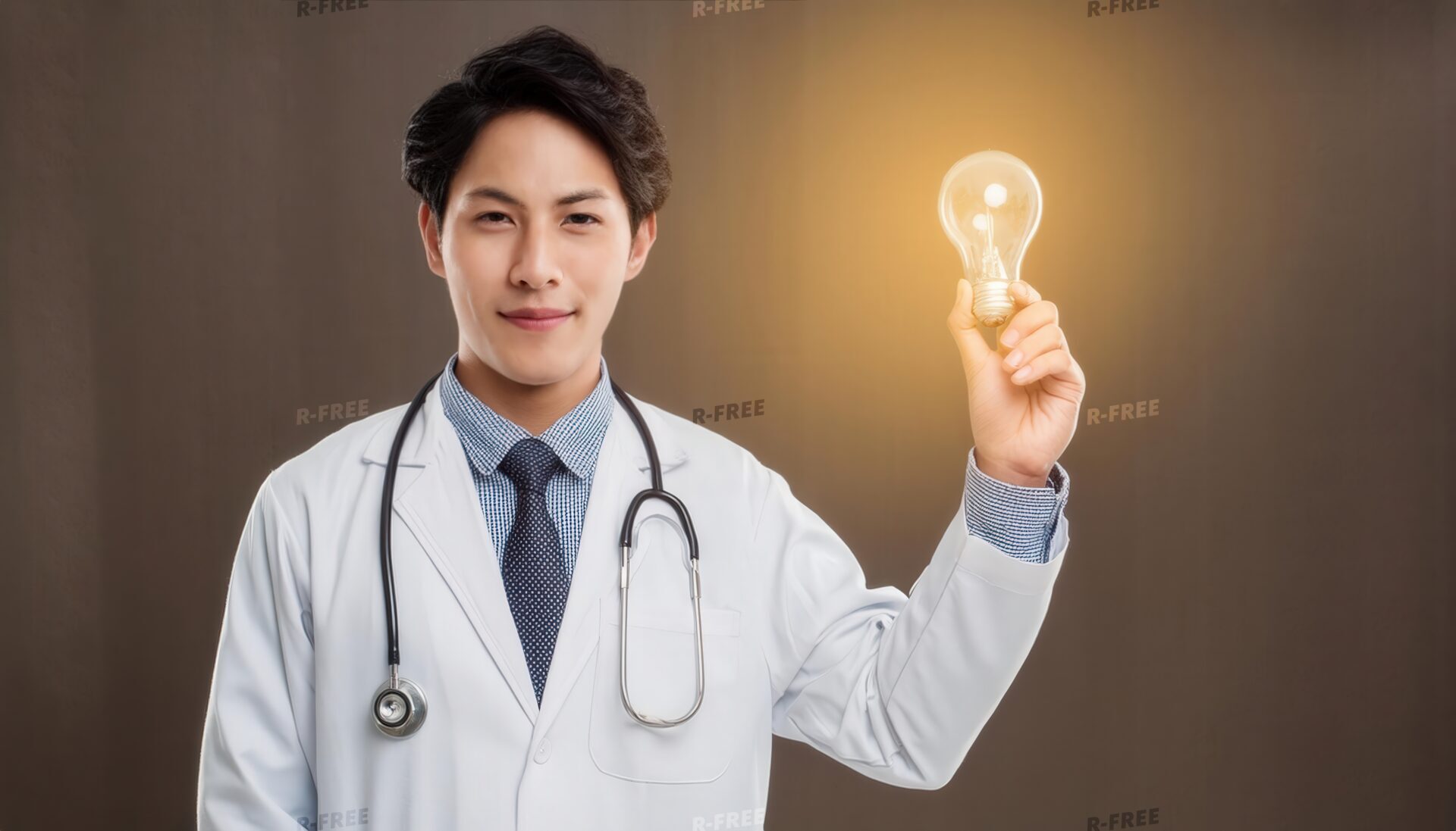 電球を持つ笑顔の男性医師