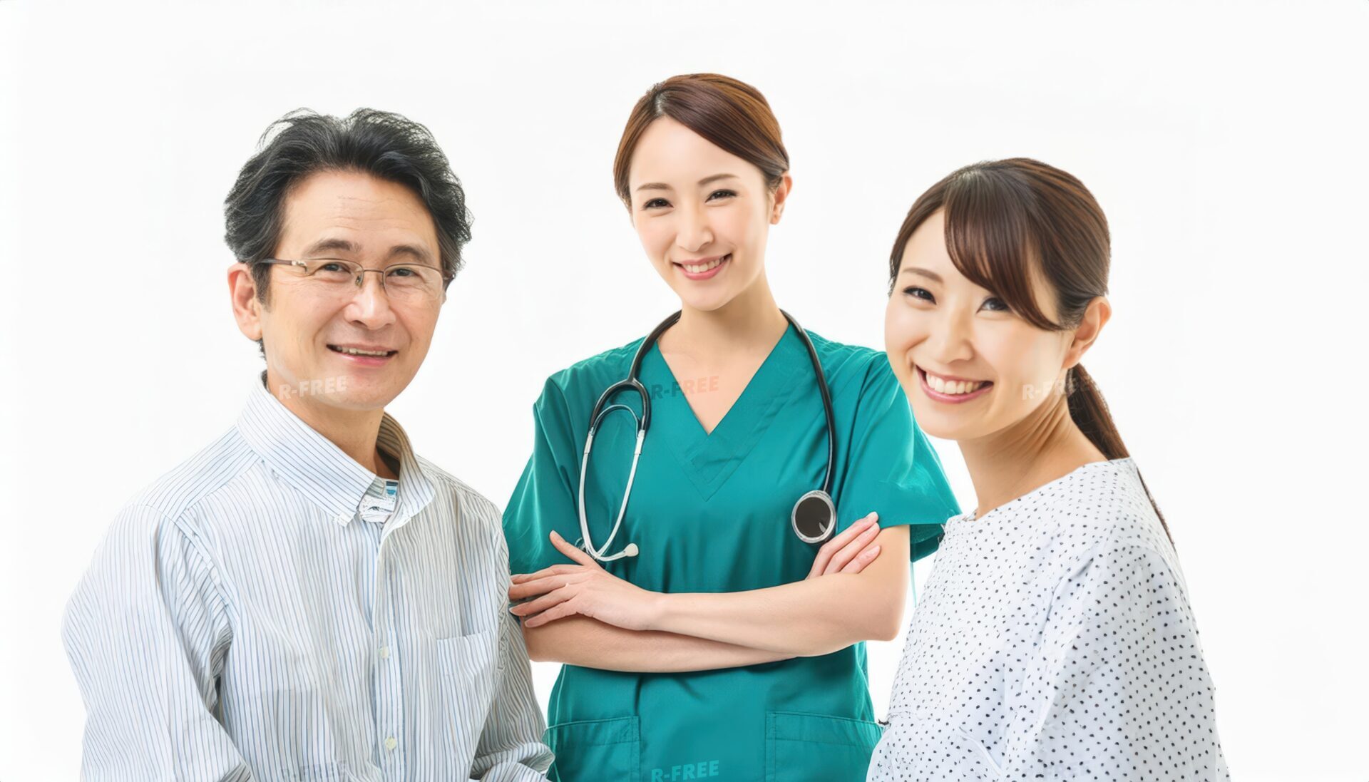 笑顔の看護師と患者たち