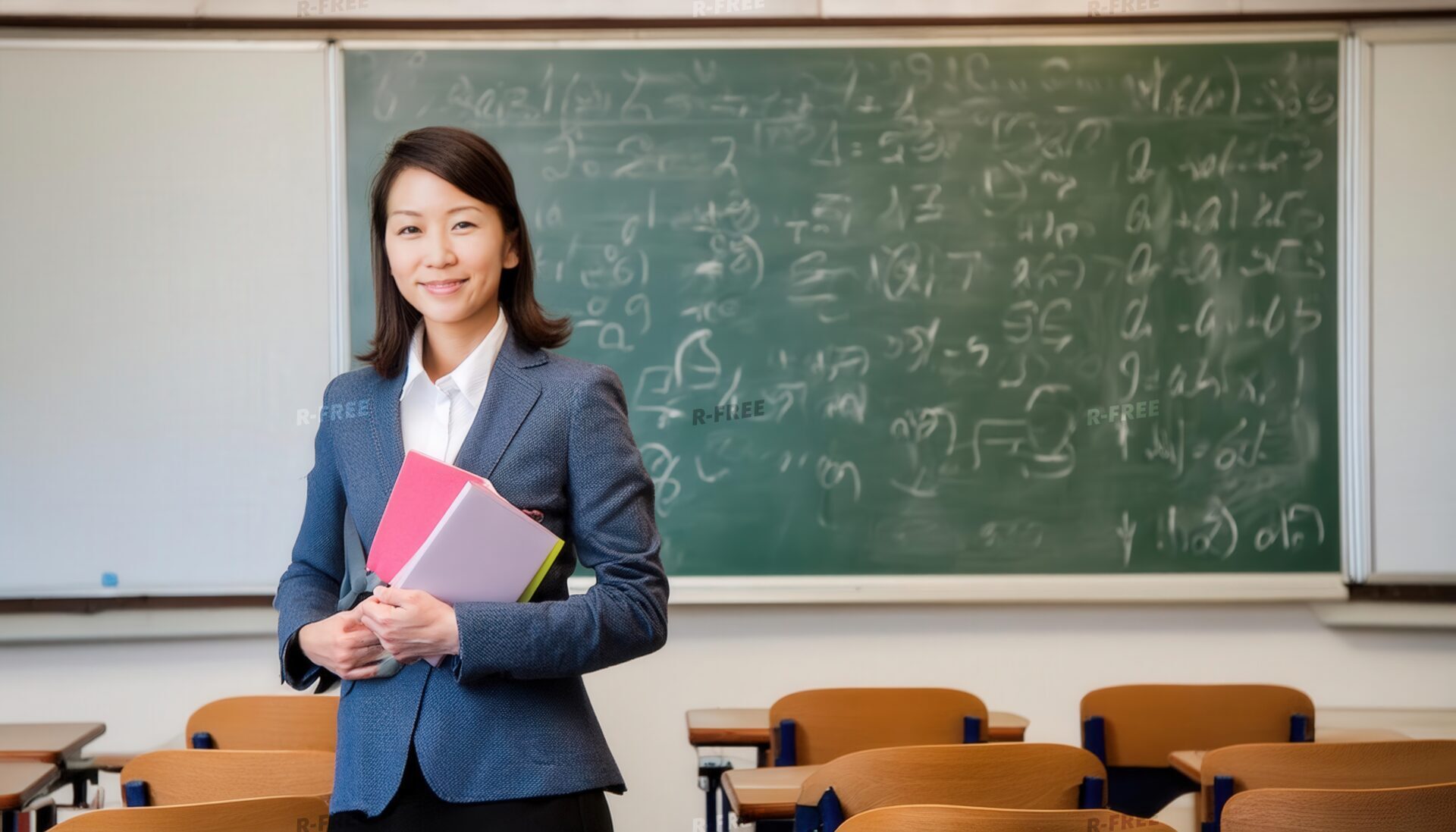 講義用の資料を持つ女性先生