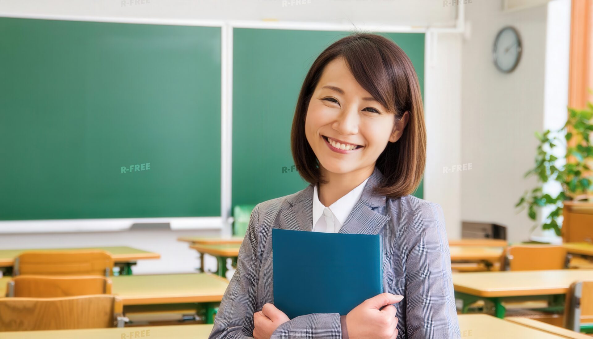教室で笑顔の女性先生