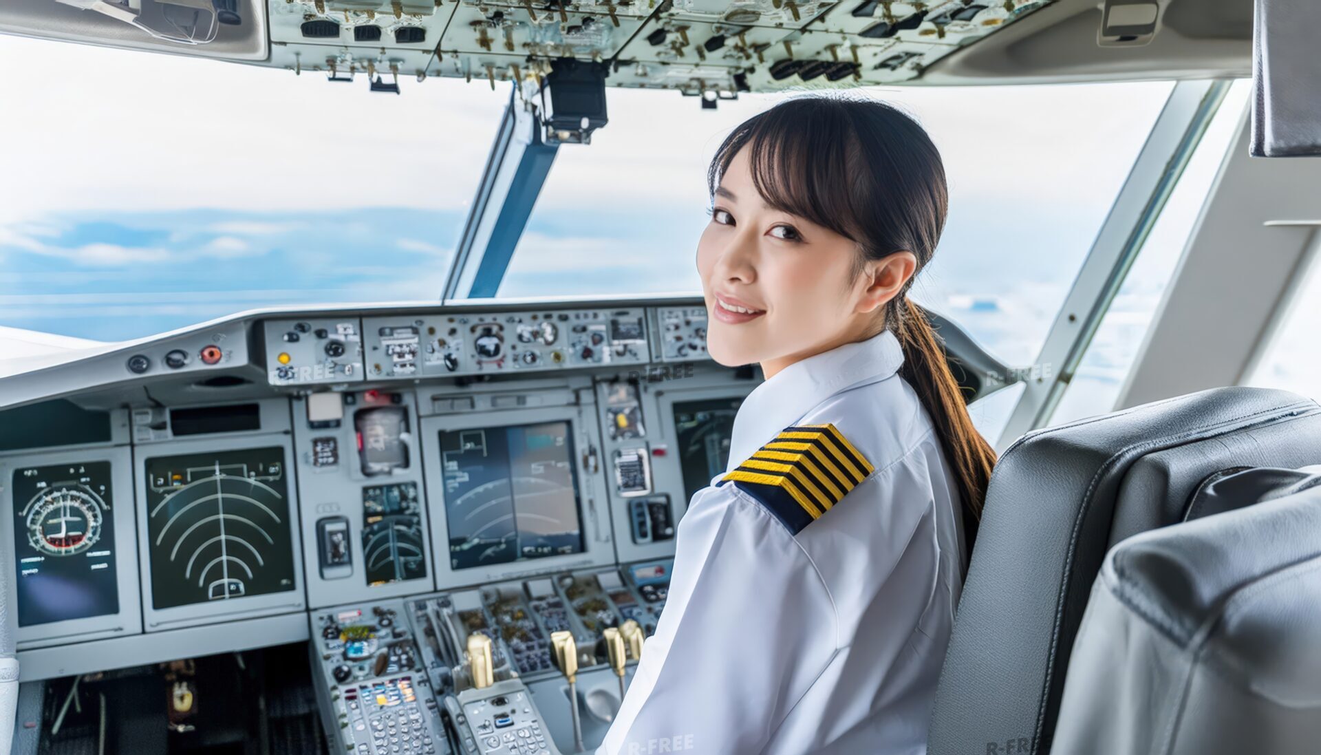 コックピットで微笑む女性キャプテン