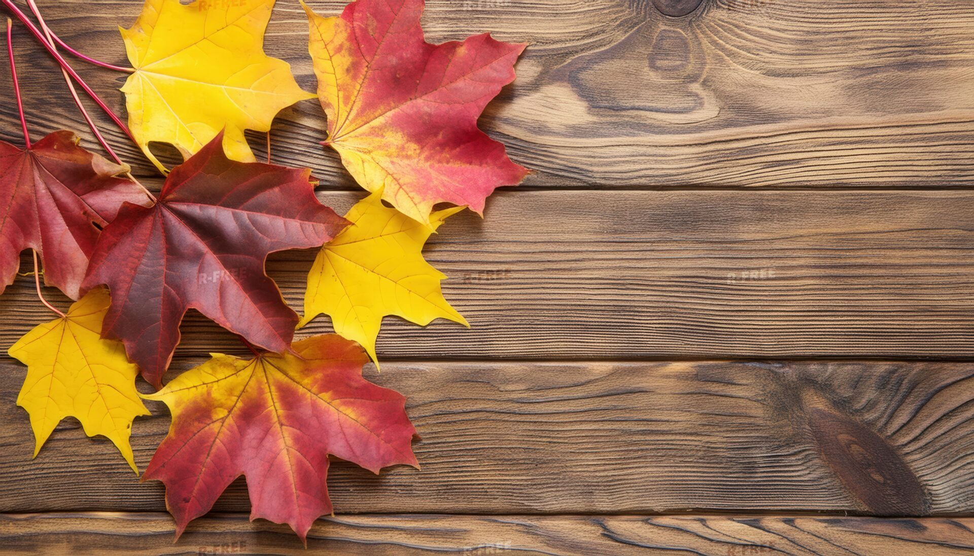 紅葉の葉がテーブルに並ぶ