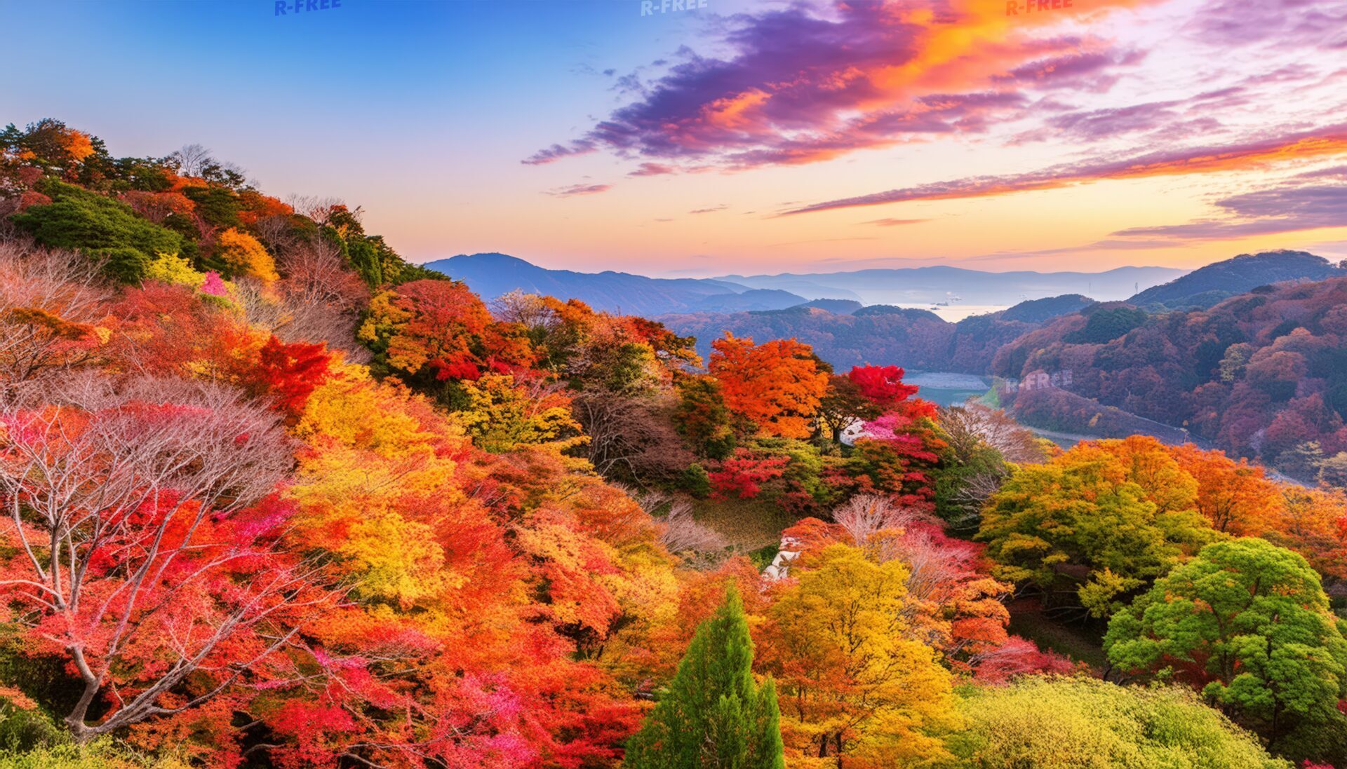 彩り豊かな秋の森と空が織りなす絶景