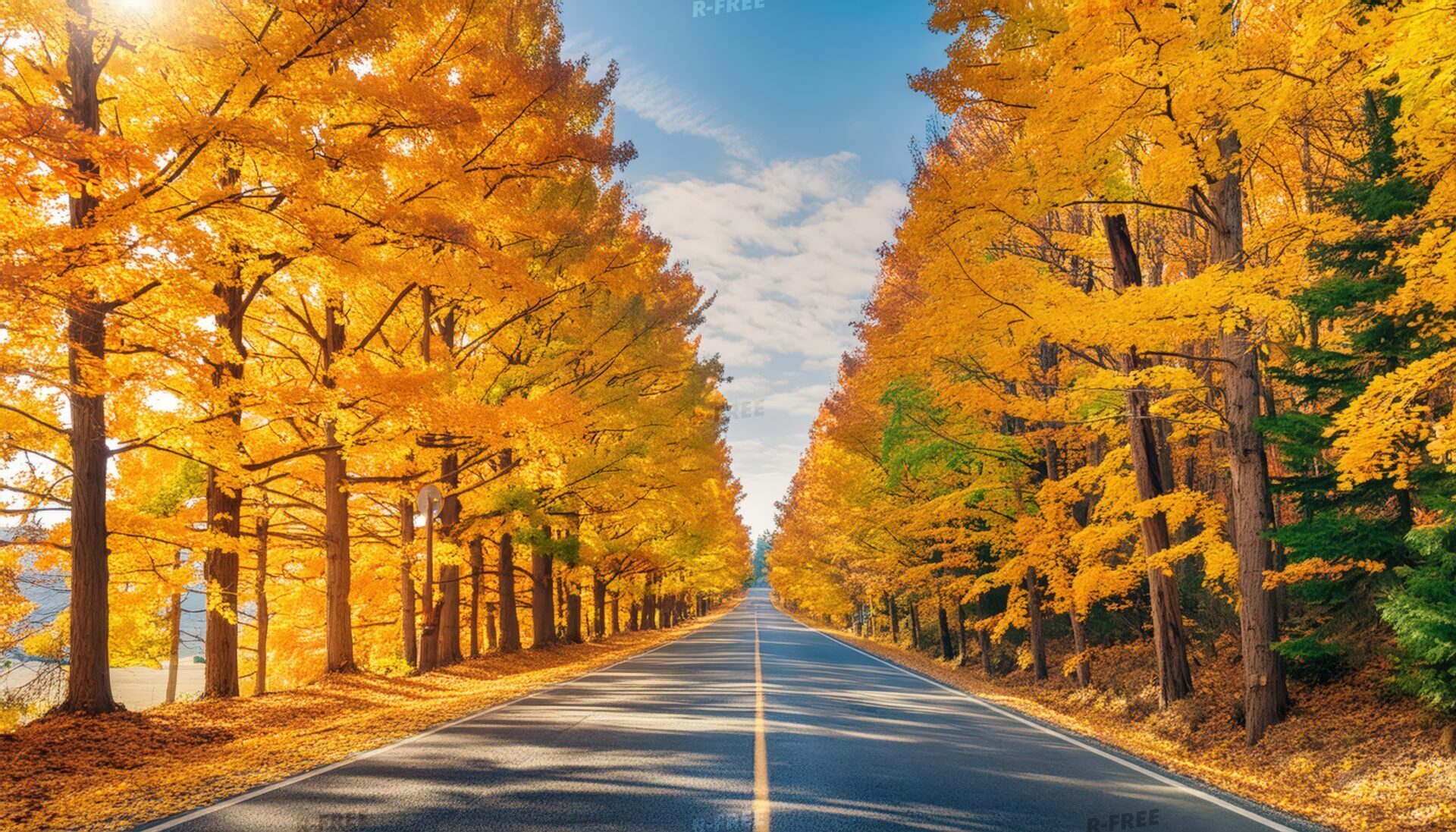 紅葉したメタセコイアの並木道