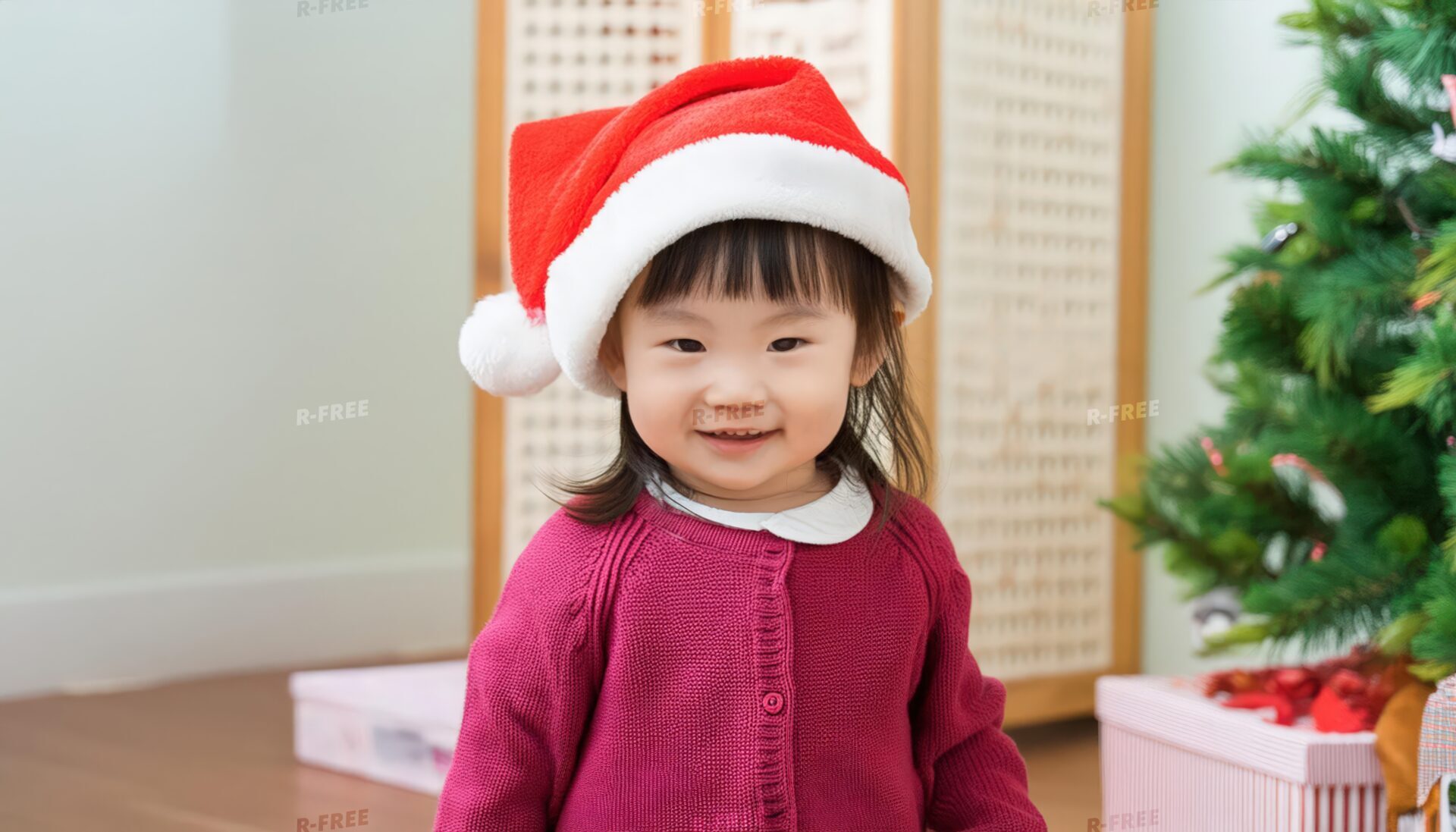 サンタ帽を被った子供（室内）