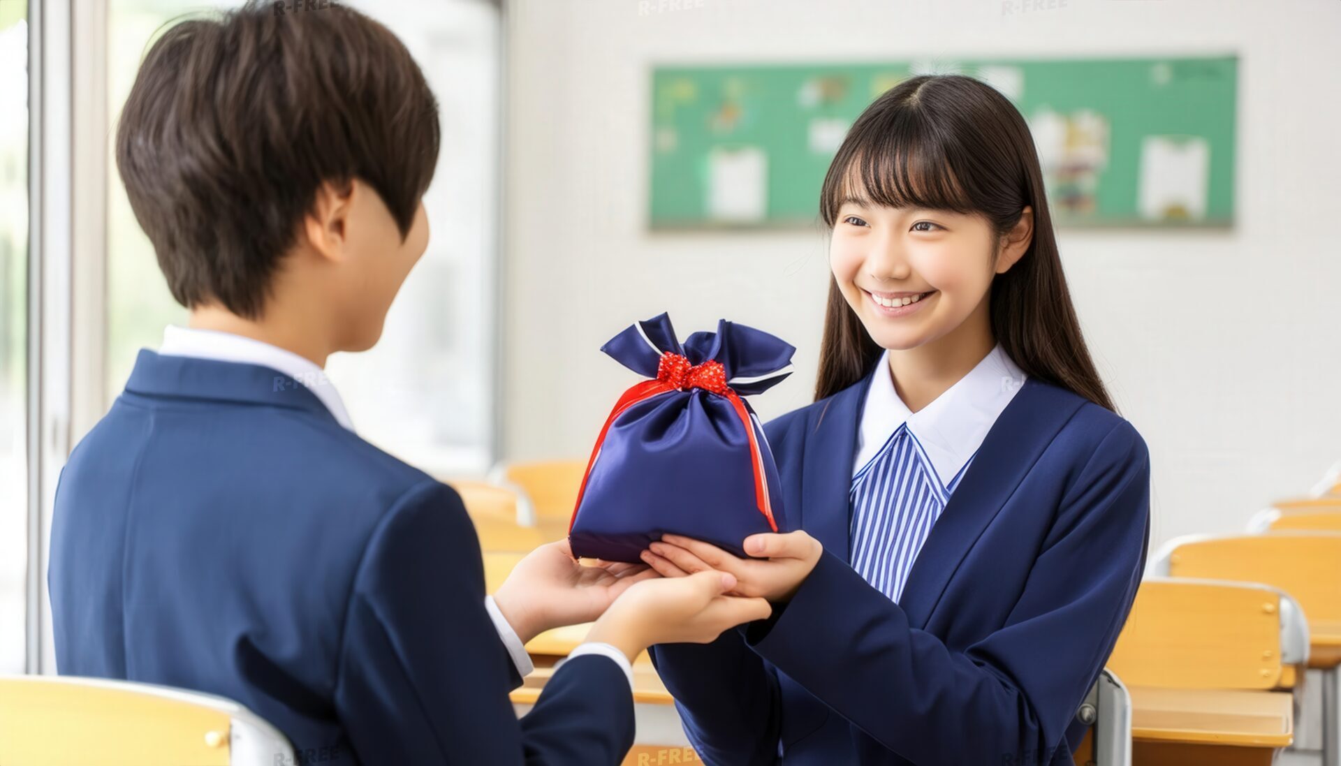 ギフトを渡す笑顔の女子学生