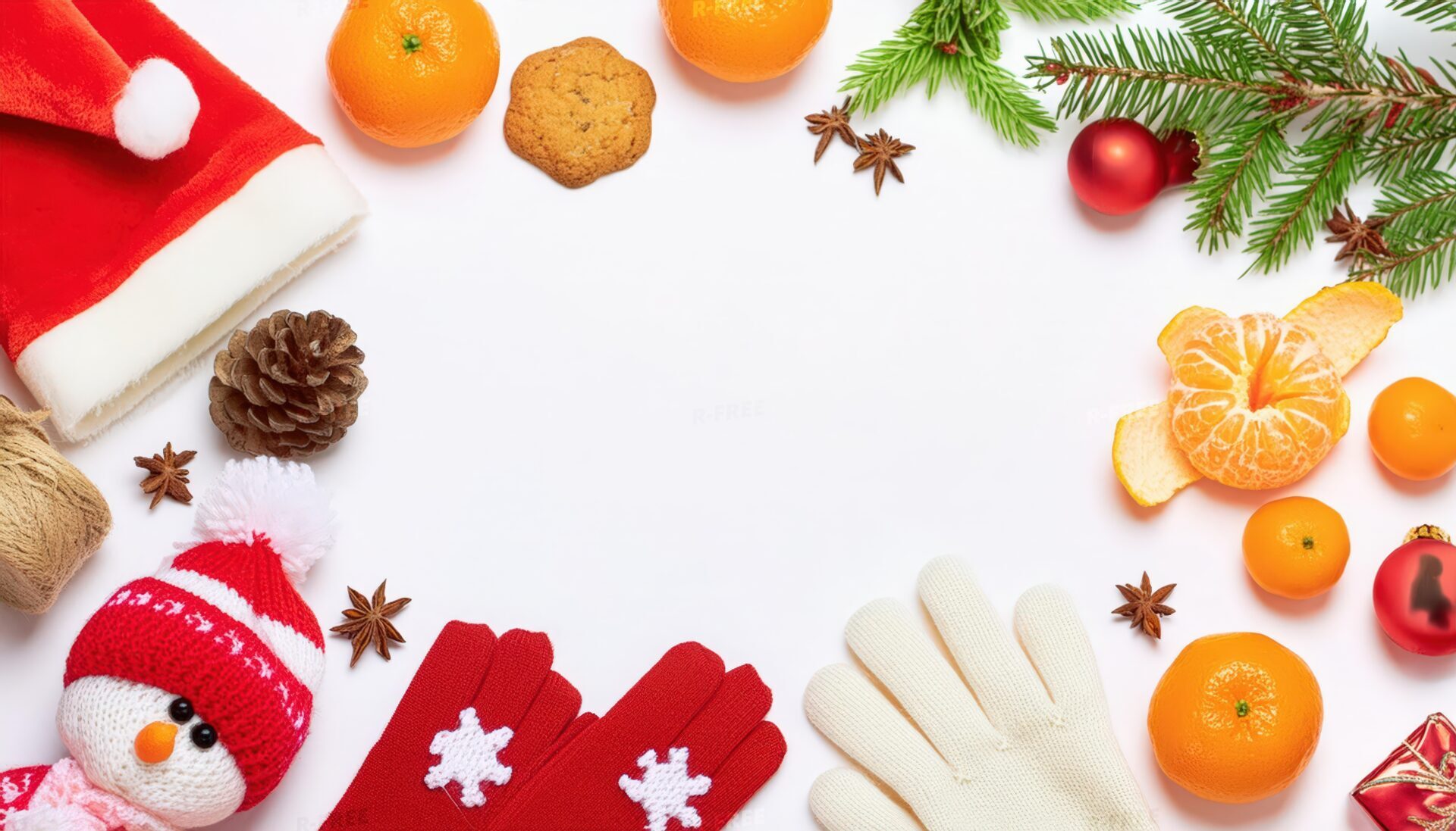 クリスマス飾りと柑橘類の温かい背景