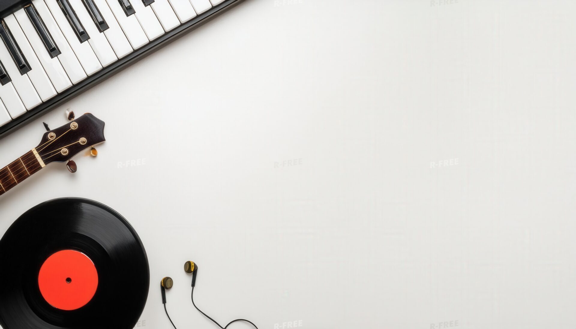 ピアノとギターが並ぶシンプルな音楽背景