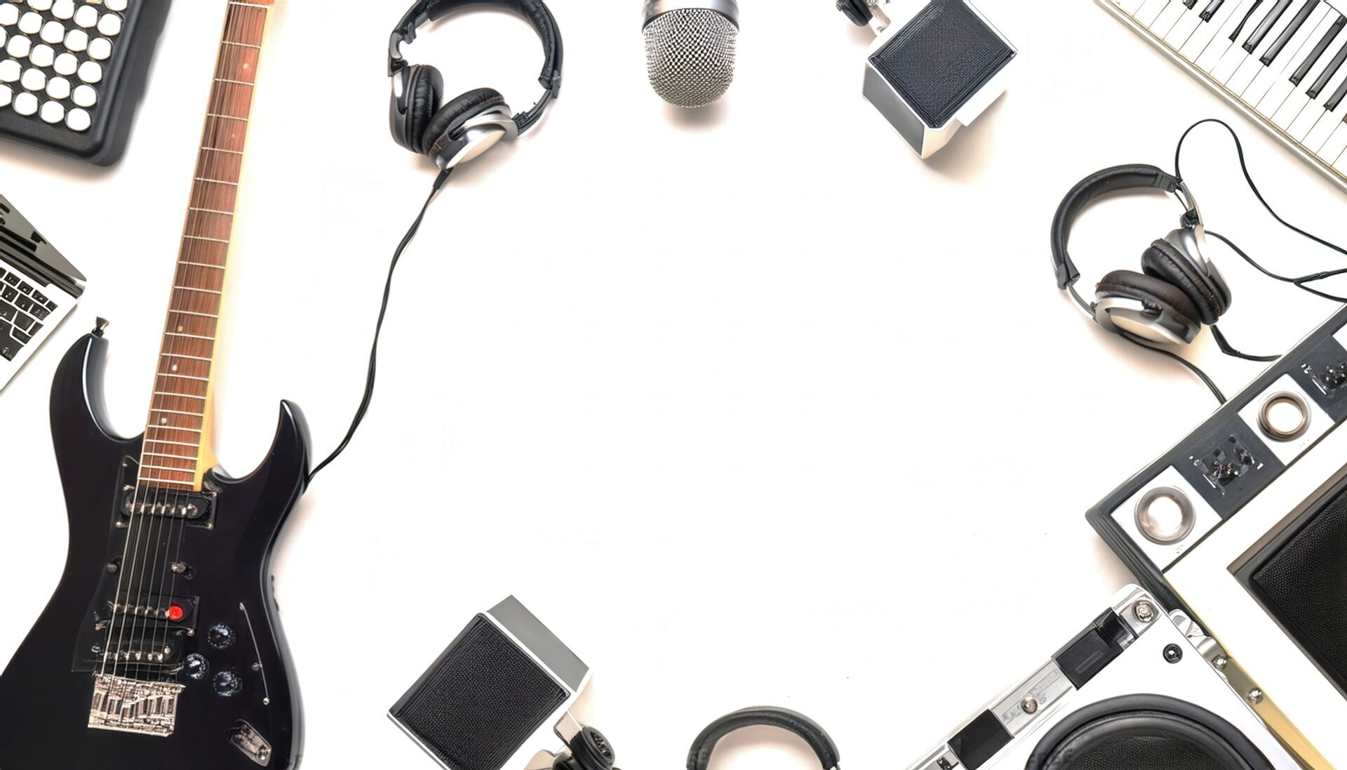エレキギターと音楽機器があるモダンな背景