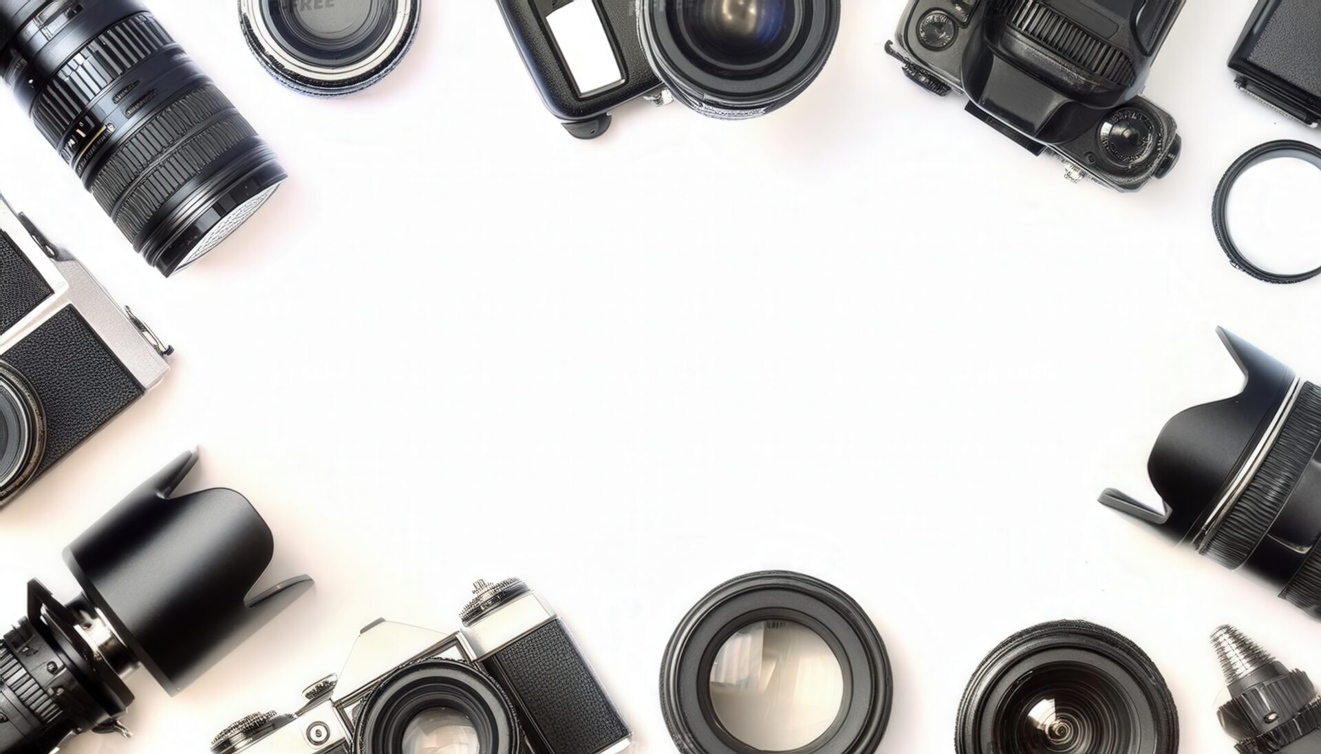 フィルムカメラとデジタルカメラの円形フラットレイ