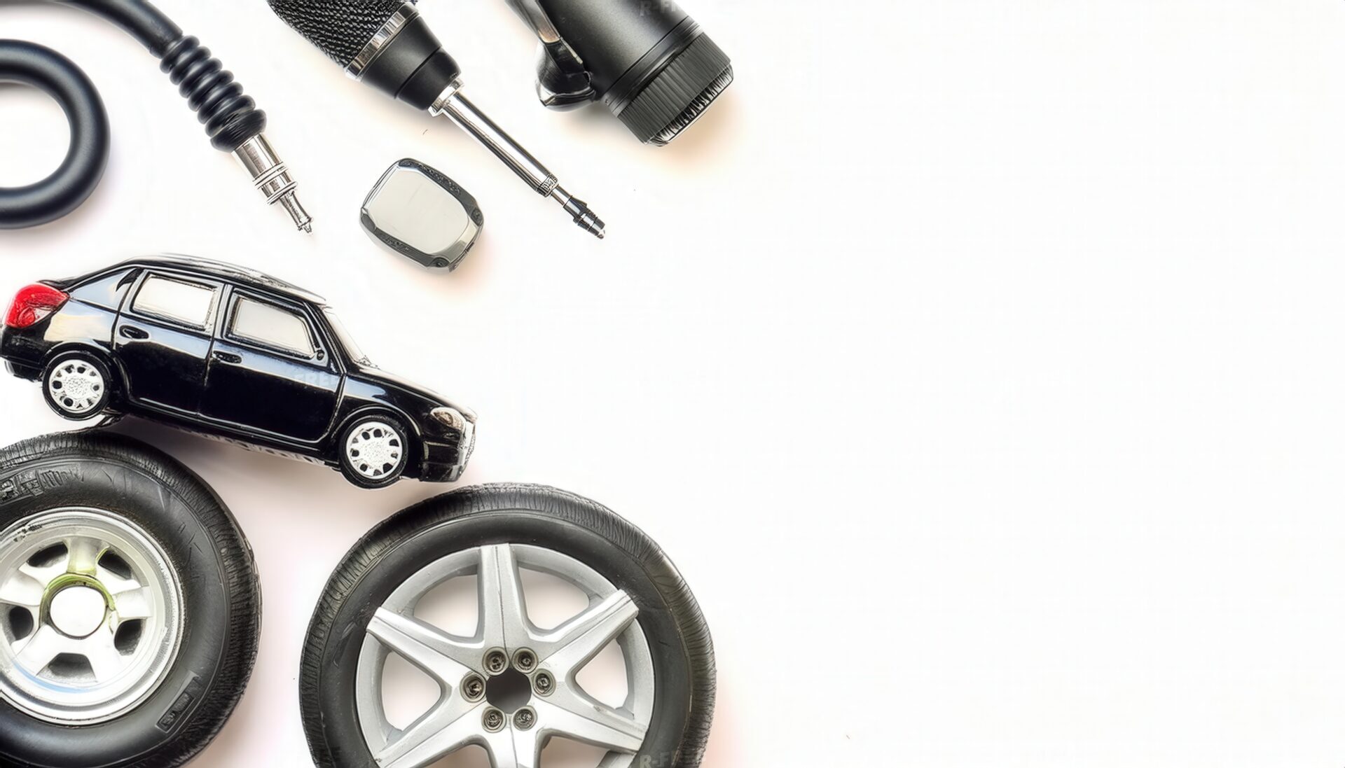 黒い車と工具のモダンな配置