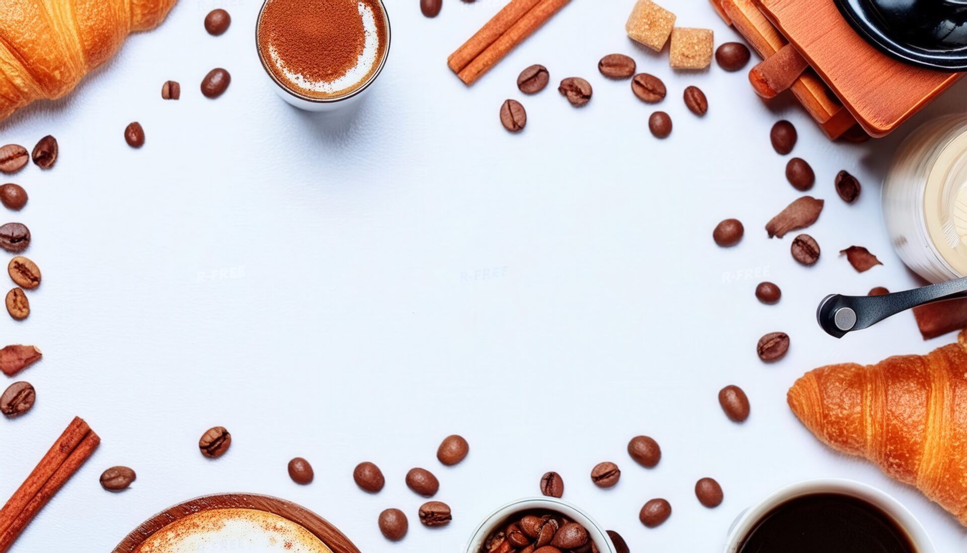 カプチーノとクロワッサンの朝食構図
