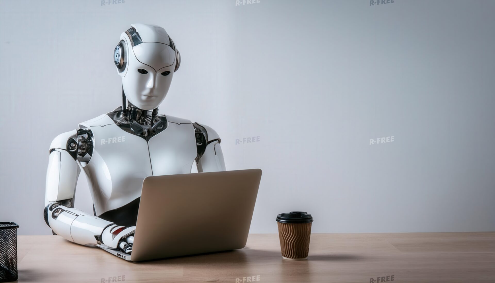ノートパソコンを操作するロボット