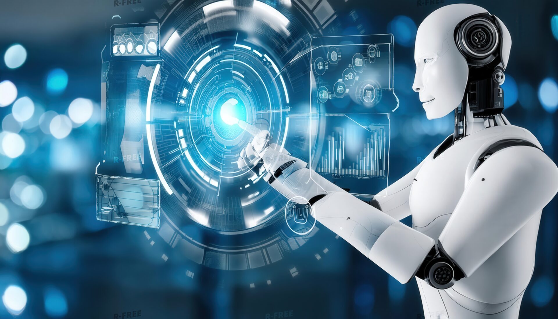 ホログラム画面を操作するロボット