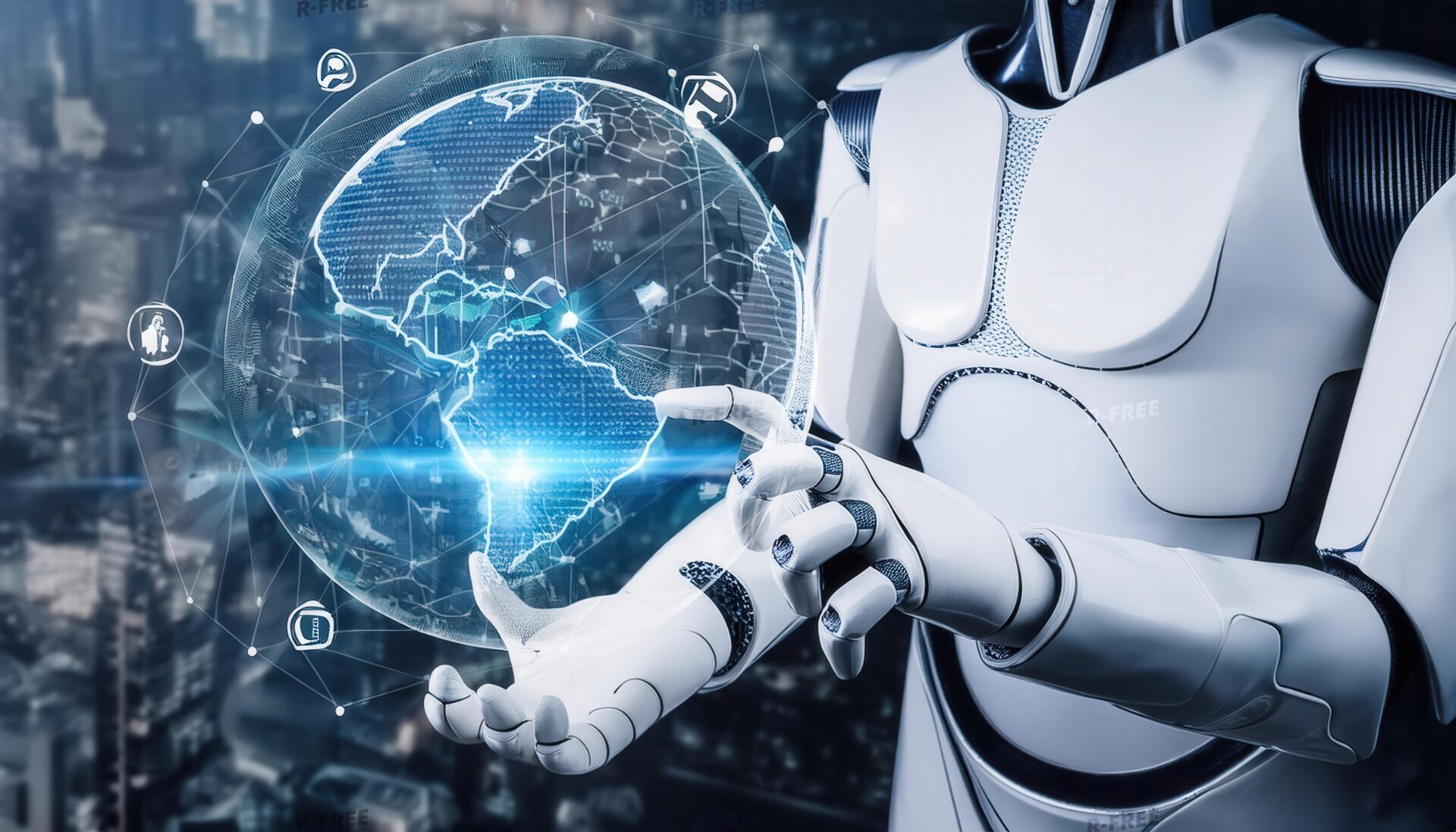 地球ホログラムを持つロボット