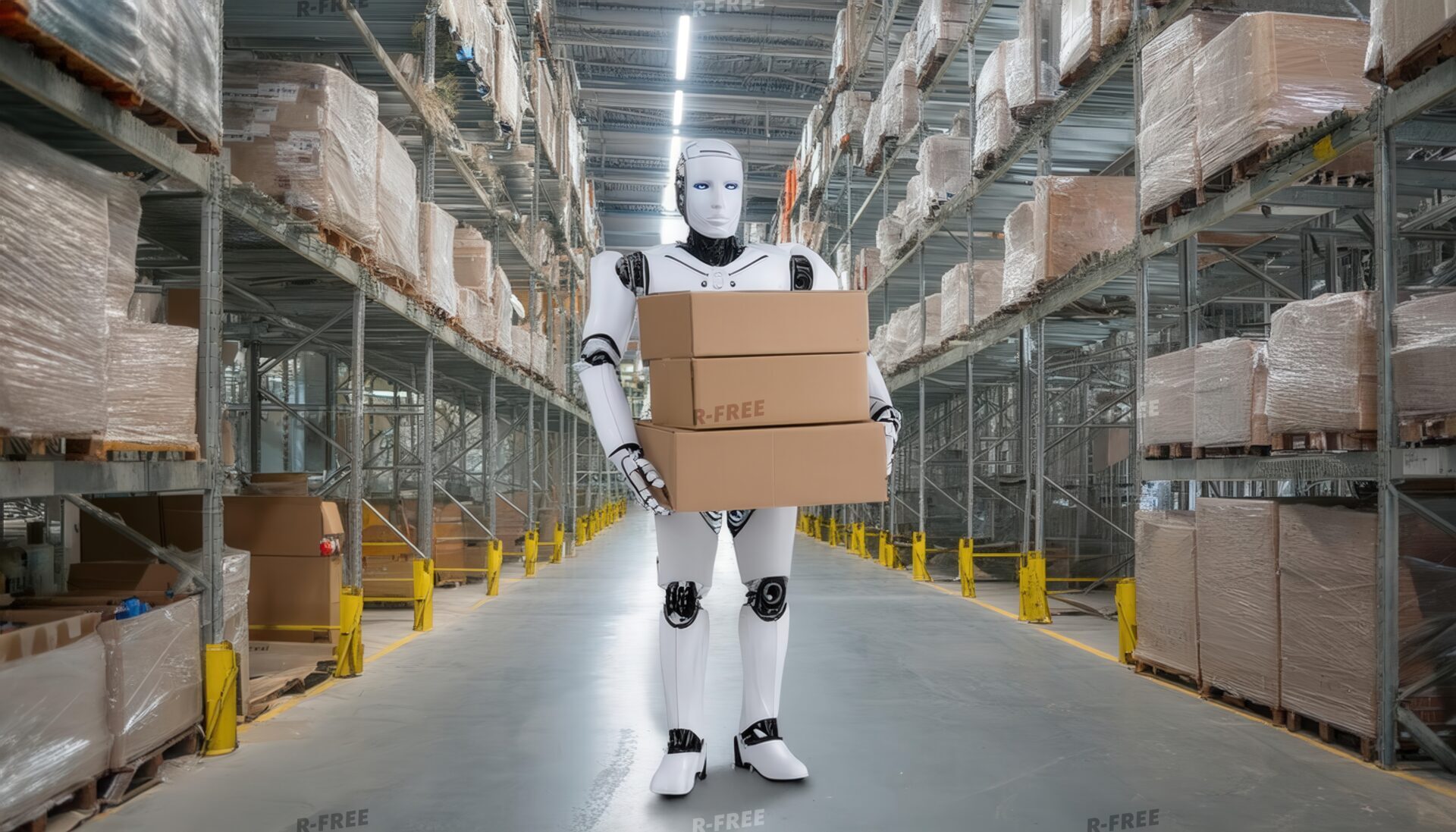 倉庫で荷物を運ぶロボット（正面）