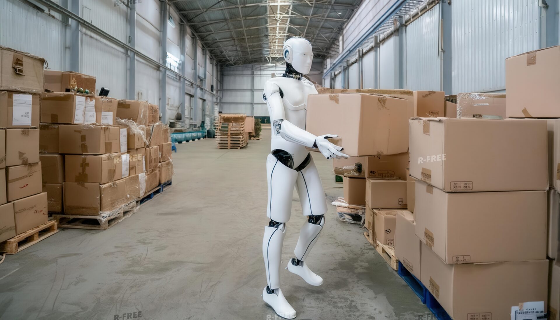 倉庫で荷物を運ぶロボット（作業中）