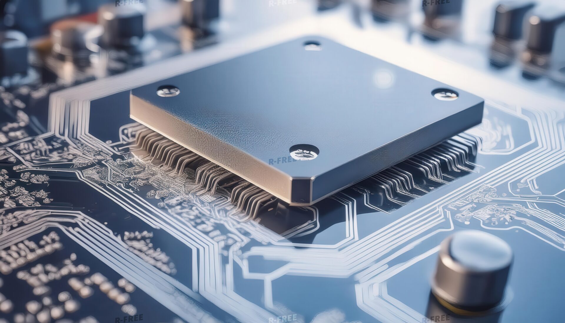 近未来的な半導体チップのクローズアップ