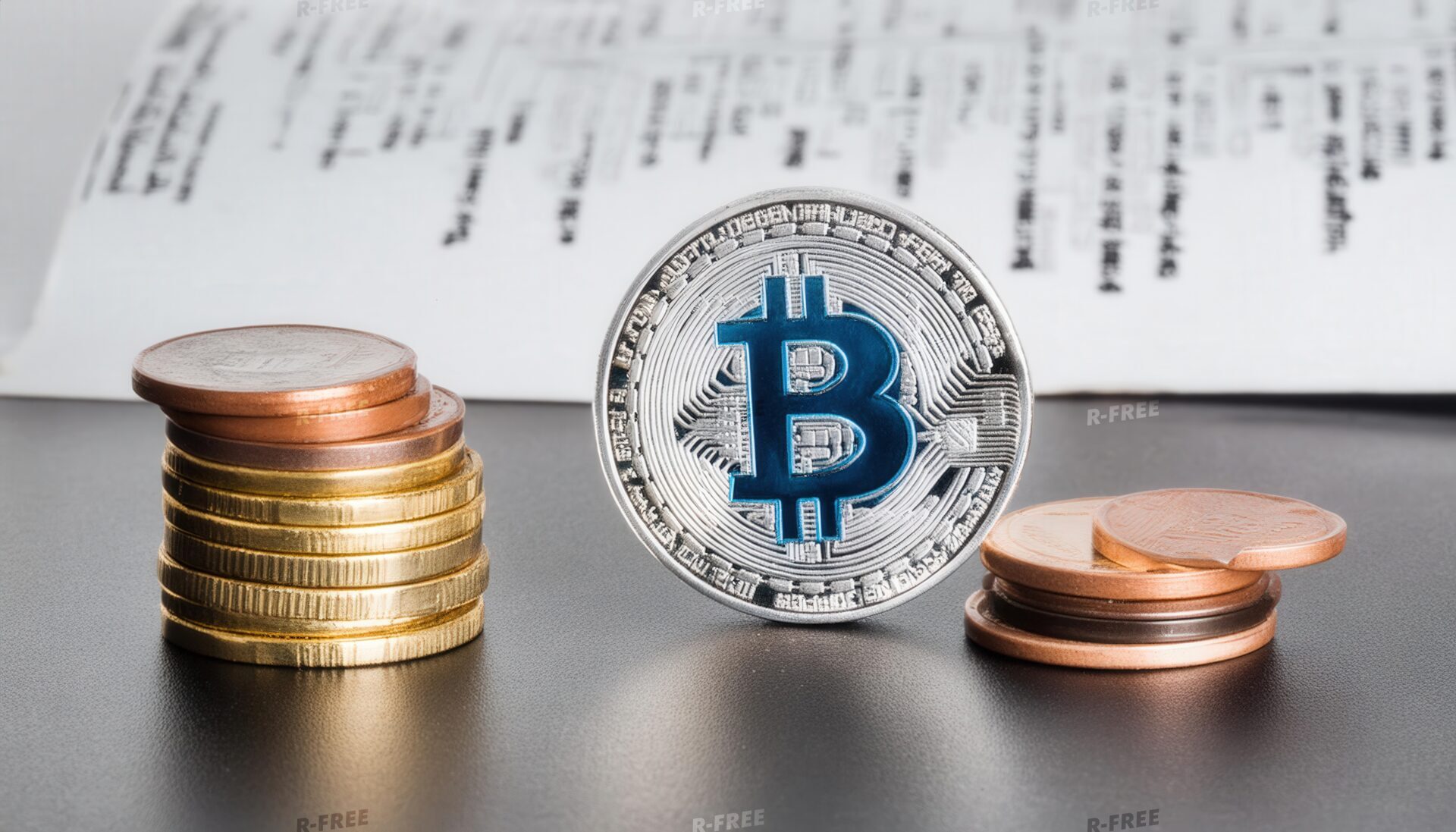 コインとビットコインの静物写真