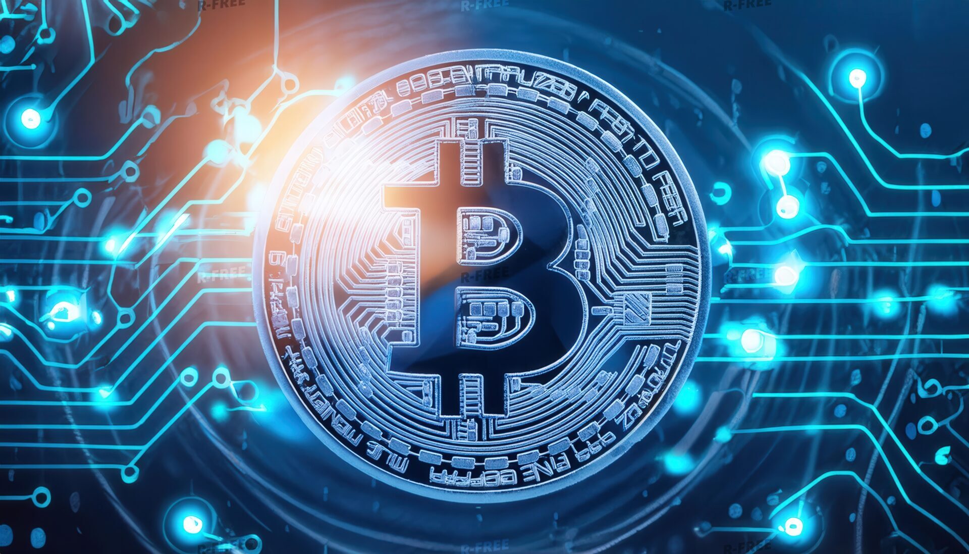 電子ネットワークに浮かぶ青いビットコイン