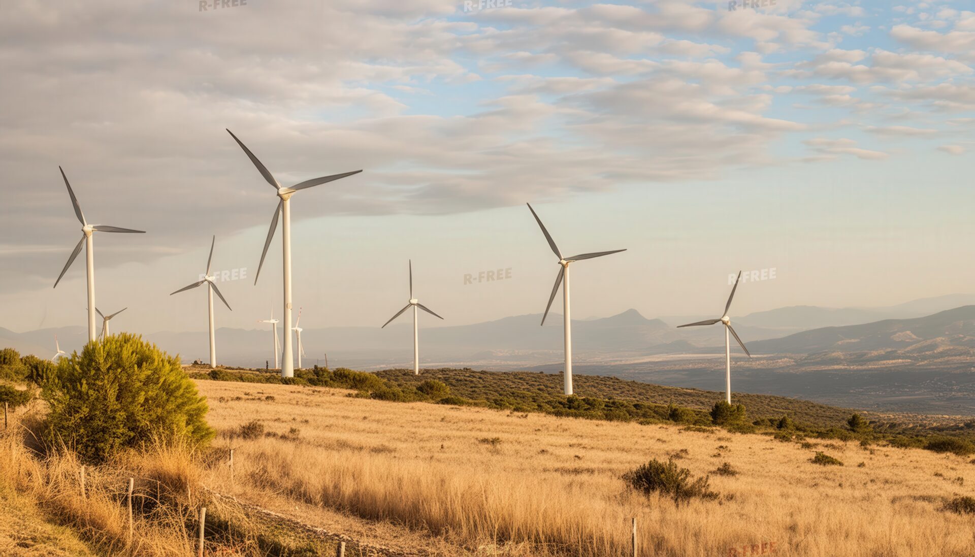 風力発電が広がる乾燥地帯の風景