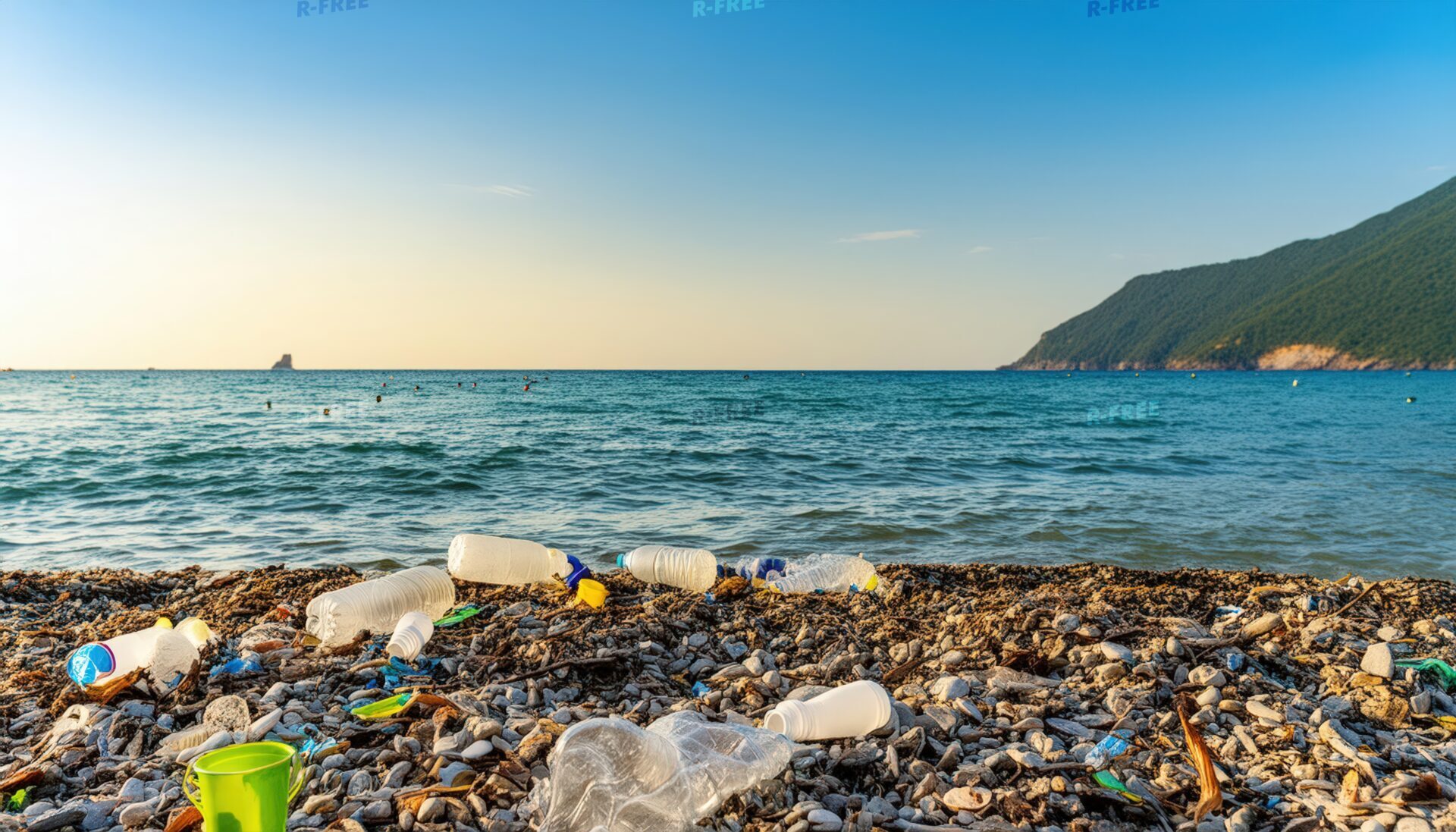 海辺に漂着したプラスチックと漂流物