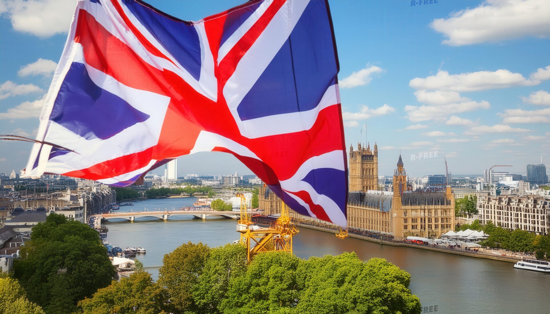イギリス国旗とロンドンの街並み