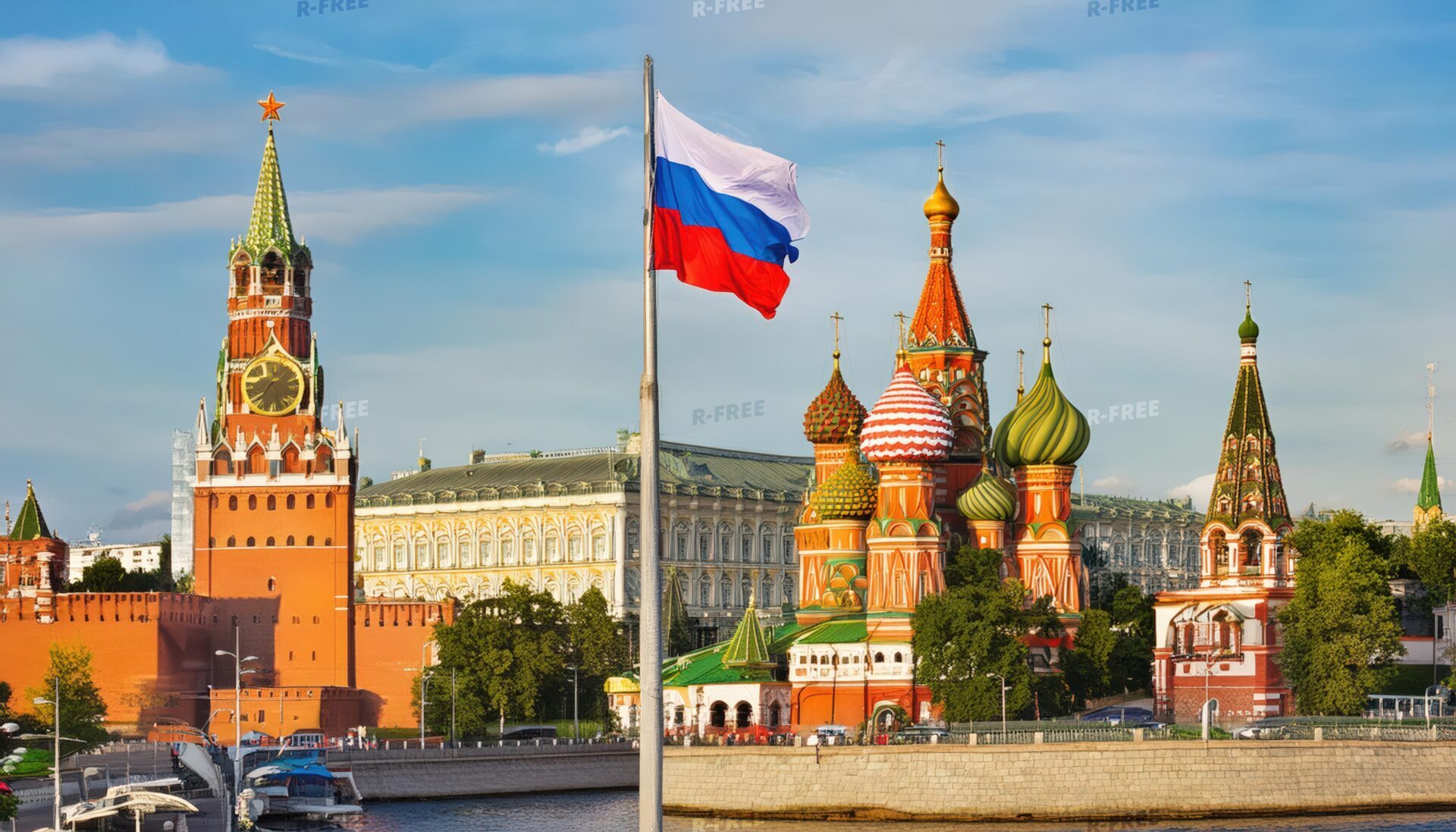 ロシア国旗とモスクワの赤の広場
