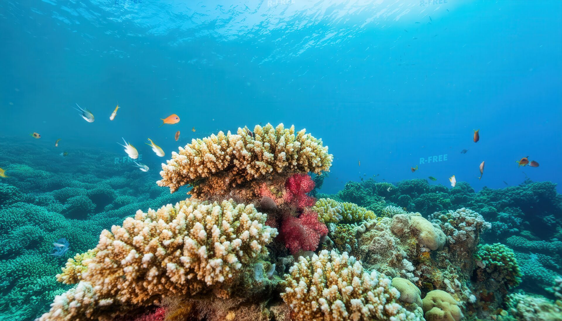 カラフルなサンゴ礁と熱帯魚
