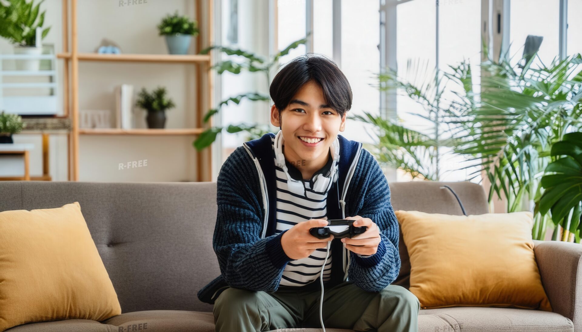 ゲームに集中する若者