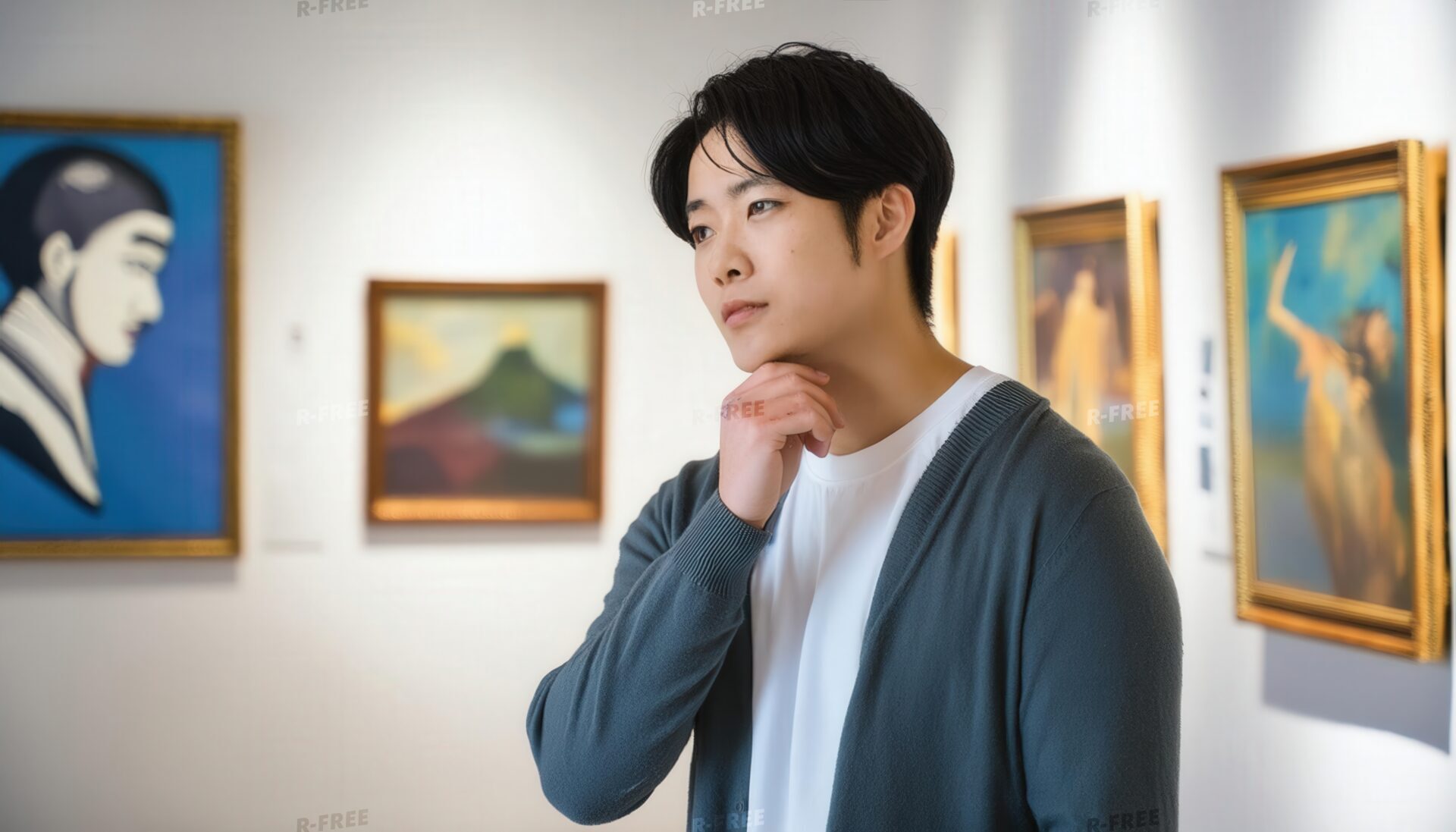 美術館で絵画を見る男性2