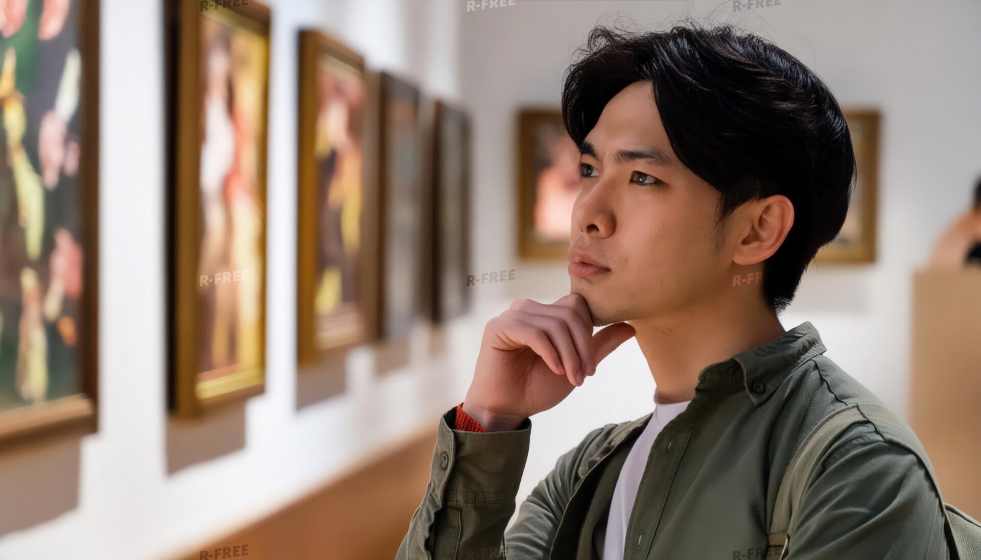 美術館で絵画を鑑賞する男性1