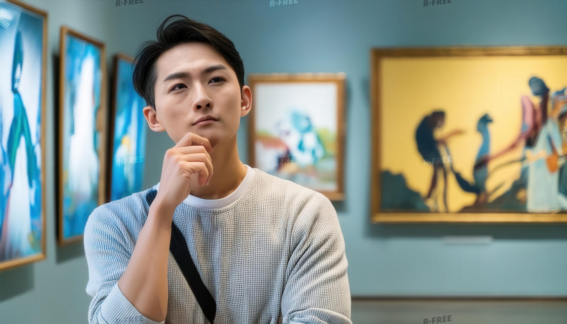 美術館で絵画を鑑賞する男性3