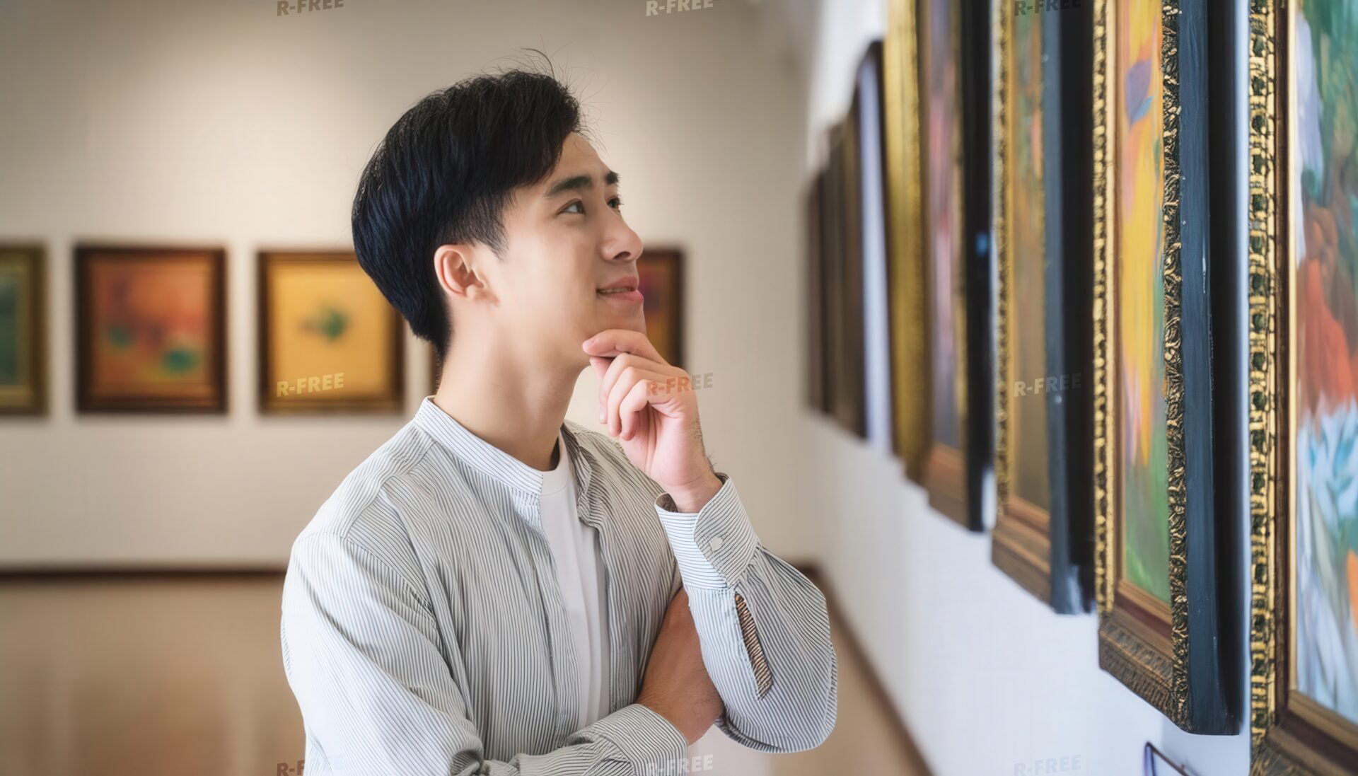 美術館で絵画を鑑賞する男性4